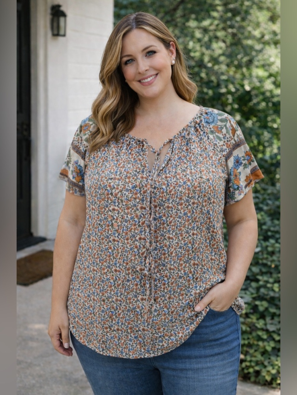 Boho Hippie Women's Peasant Top 3XL Floral, Lightweight, Short Sleeve